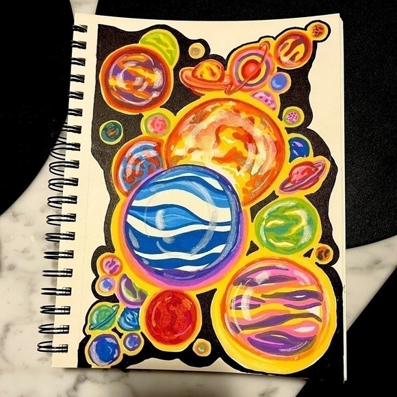 Original Planet Sharpie Oil Pen Marker Drawing Leah Tschumper Art - Picture 2 of 2